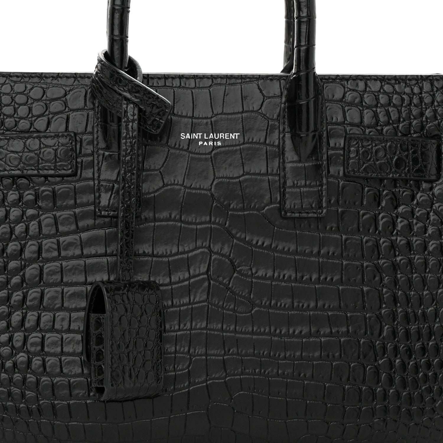 Saint Laurent Calfskin Crocodile Embossed Nano Sac De Jour Black 8 of 15