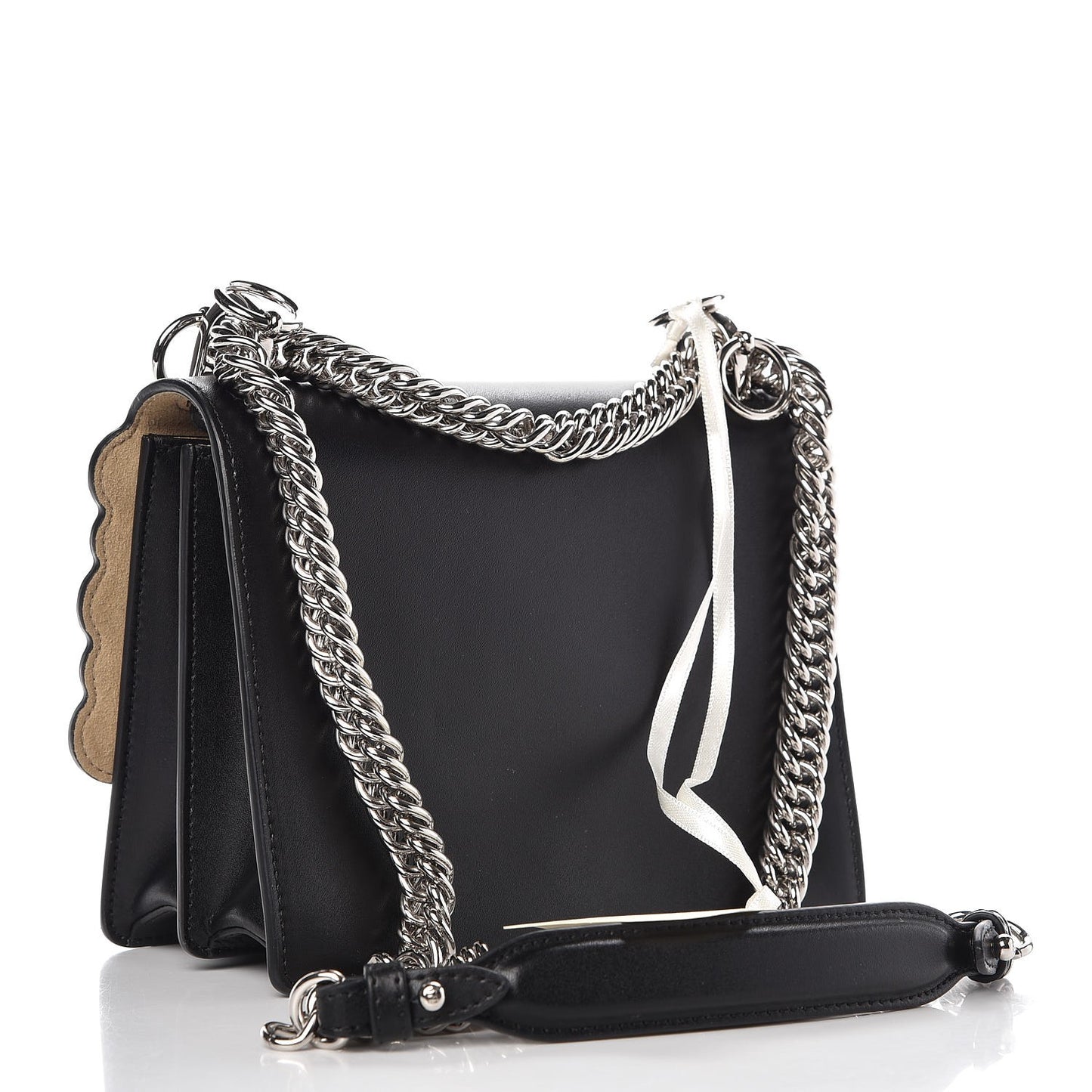 Vitello Liberty Pearl Scalloped Studded Small Kan I Shoulder Bag Black