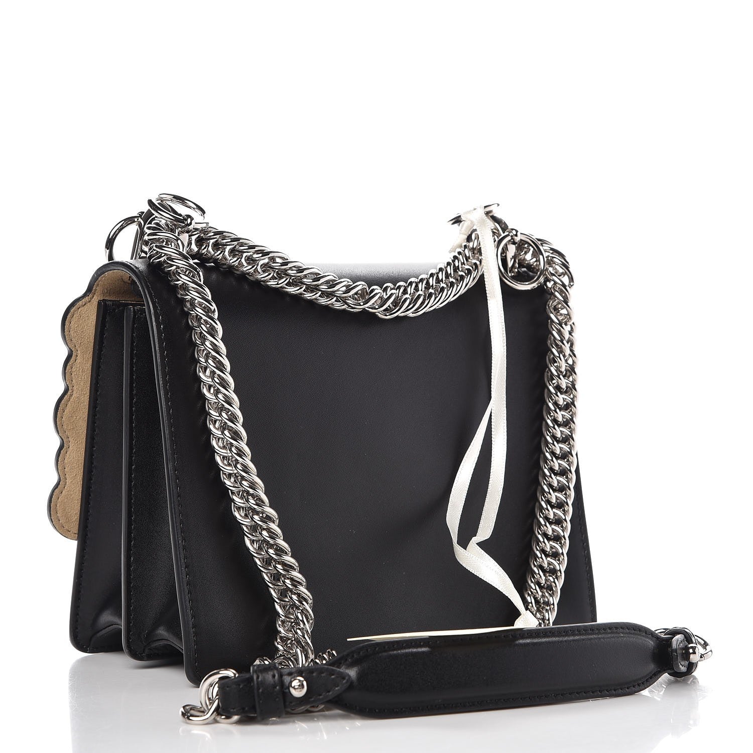 Fendi Vitello Liberty Pearl Scalloped Studded Small Kan I Shoulder Bag Black 3 of 9