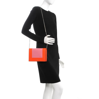 Celine Smooth Lambskin Frame Evening Chain Clutch Steel Orange Flamingo 2 of 7