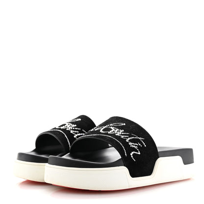 Christian Louboutin Veau Velours Strass Dear Pool Flat Platform Slide Sandal 38 Black 4 of 12