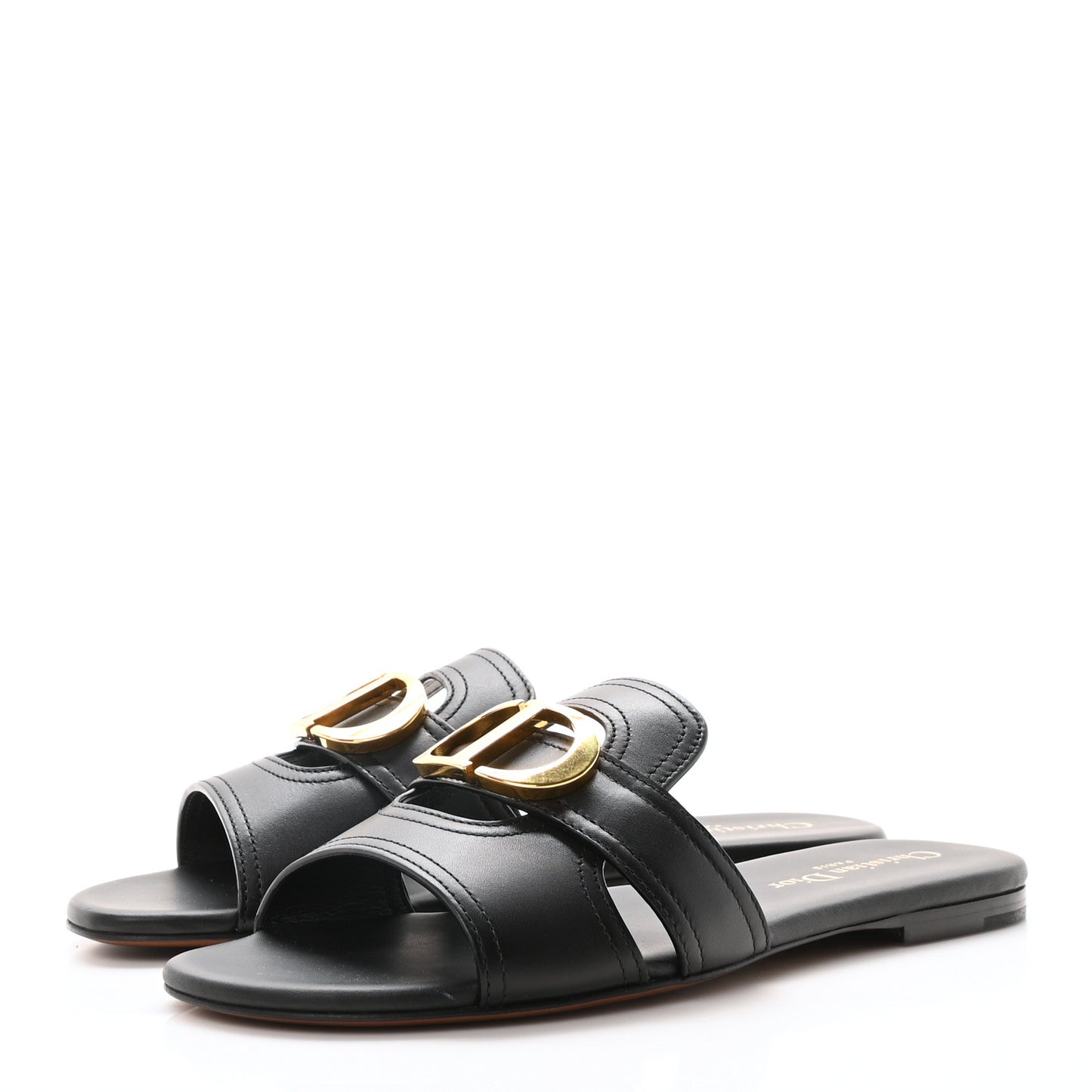 Calfskin 30 Montaigne Flat Slide Sandals 36.5 Black