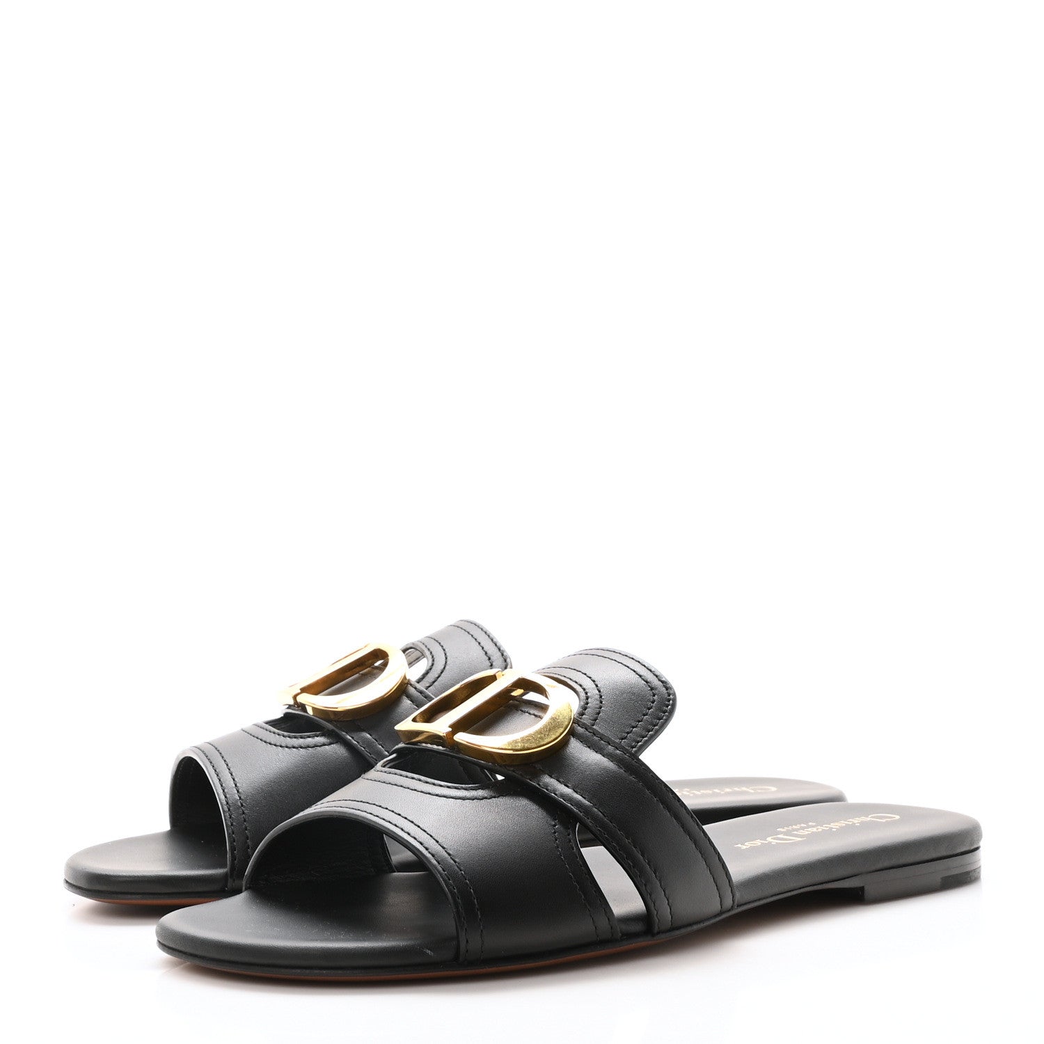 Christian Dior Calfskin 30 Montaigne Flat Slide Sandals 36.5 Black 4 of 9