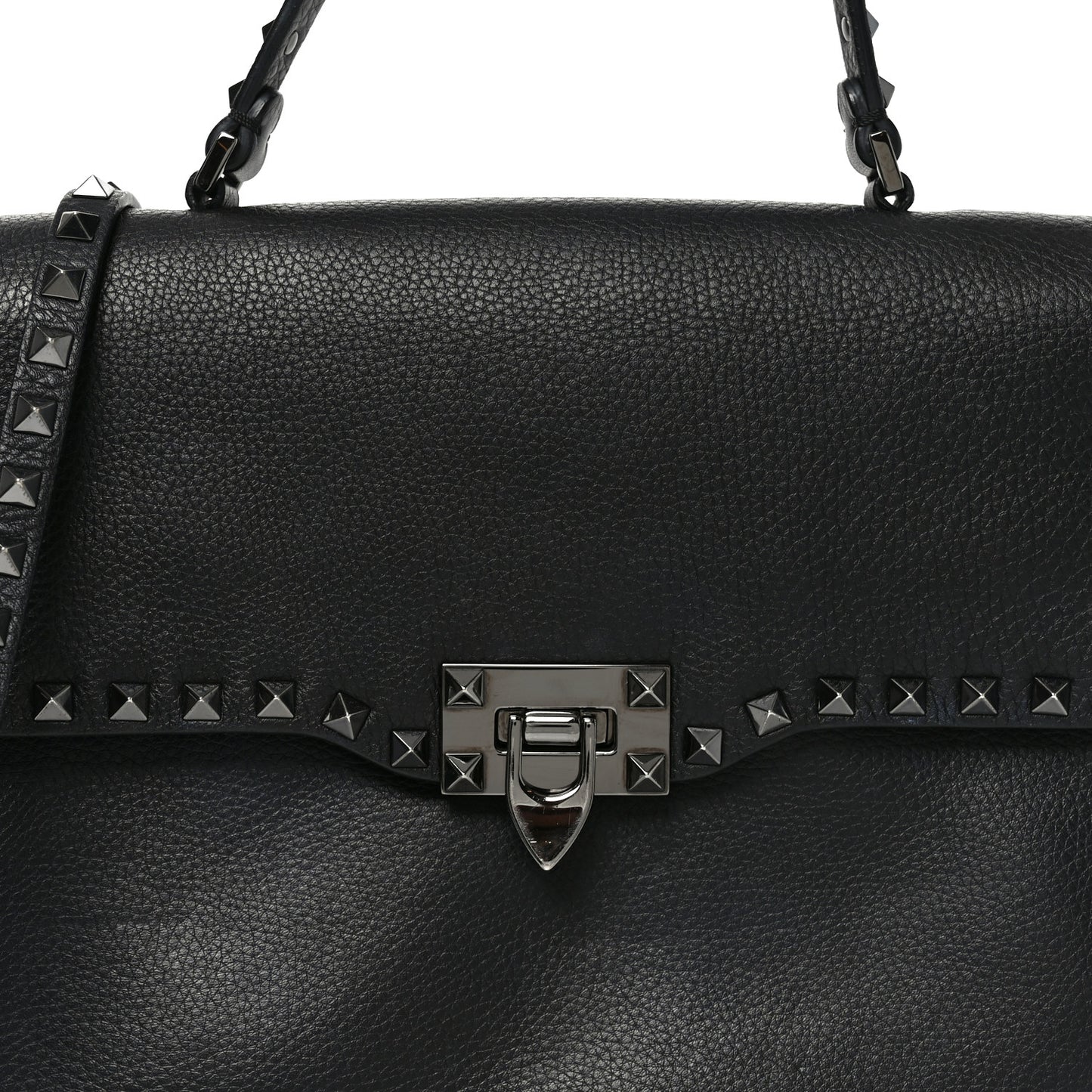 Alce Printed Calfskin Rockstud Top Handle Flap Shoulder Bag Black
