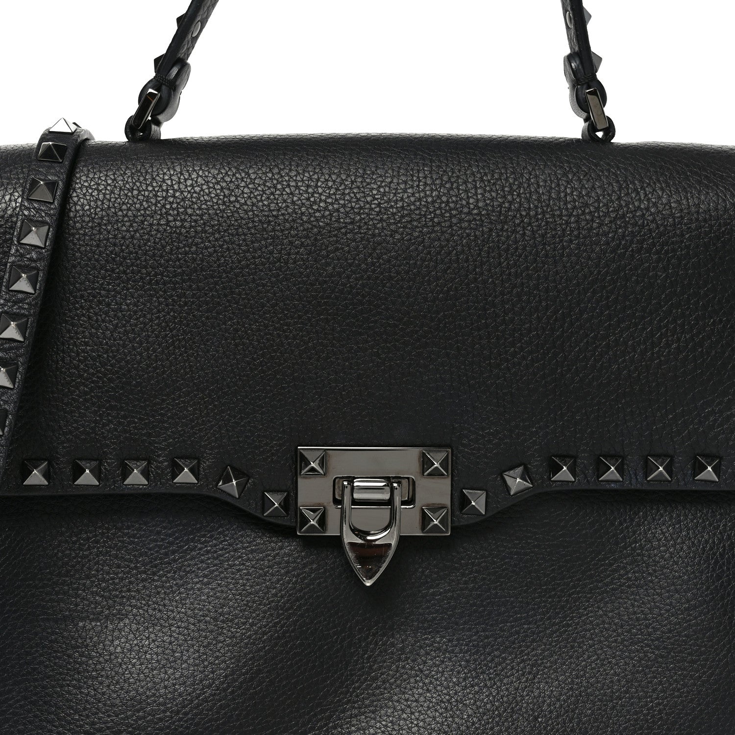 Valentino Garavani Alce Printed Calfskin Rockstud Top Handle Flap Shoulder Bag Black 7 of 9