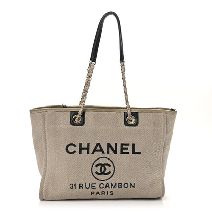 Chanel Mixed Fibers Small Deauville Tote Beige Black 1 of 11