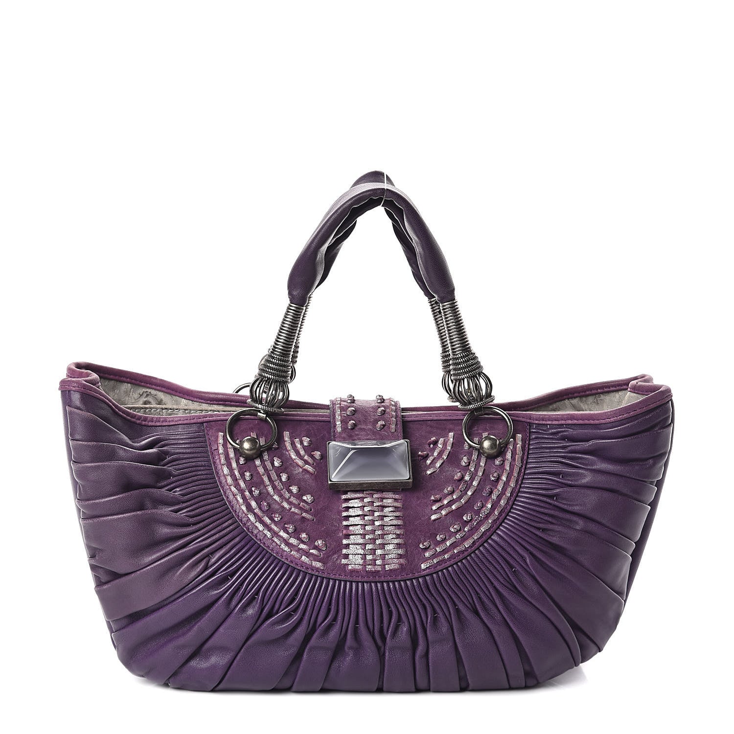 Christian Dior Lambskin Plisse Pleated Basket Tote Bag Violet Fonce 1 of 10