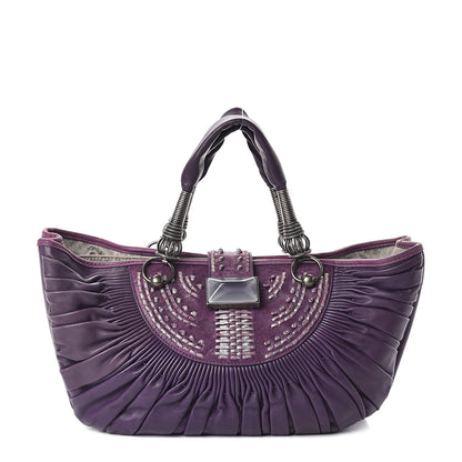Christian Dior Lambskin Plisse Pleated Basket Tote Bag Violet Fonce 1 of 10