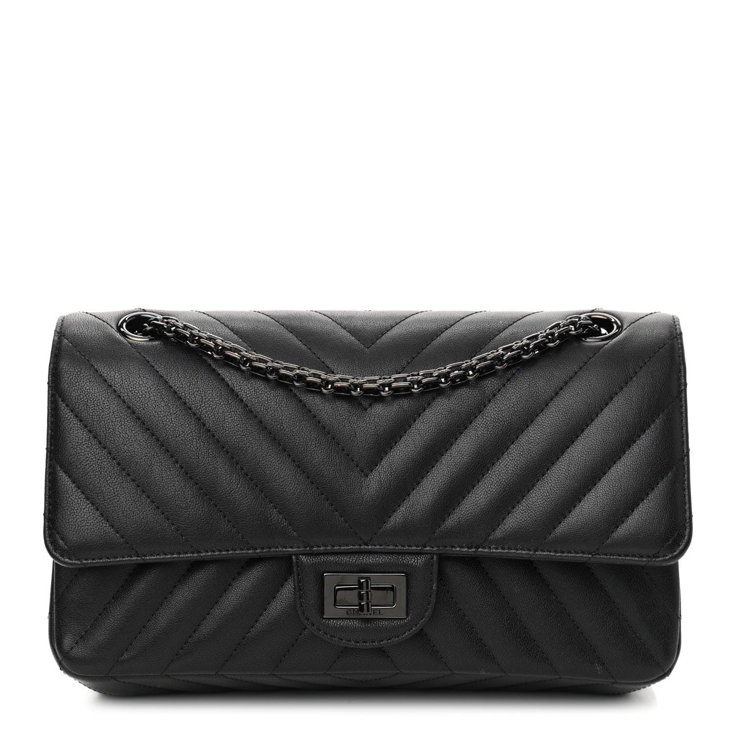 Chanel Sheepskin Chevron Quilted 2.55 Reissue 225 Double Flap So Black 1 of 11