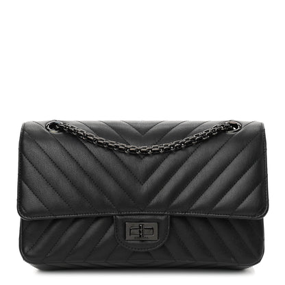 Chanel Sheepskin Chevron Quilted 2.55 Reissue 225 Double Flap So Black 1 of 11