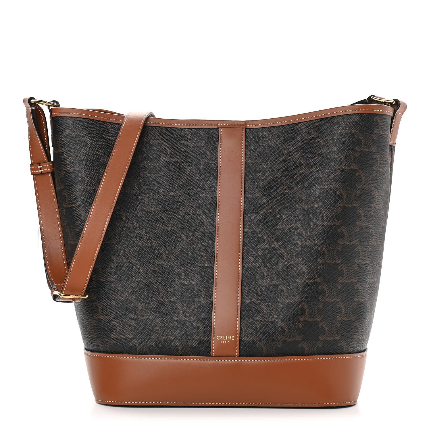 Celine Triomphe Canvas Calfskin Medium Bucket Bag Tan 1 of 11