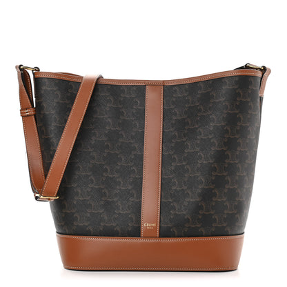 Celine Triomphe Canvas Calfskin Medium Bucket Bag Tan 1 of 11