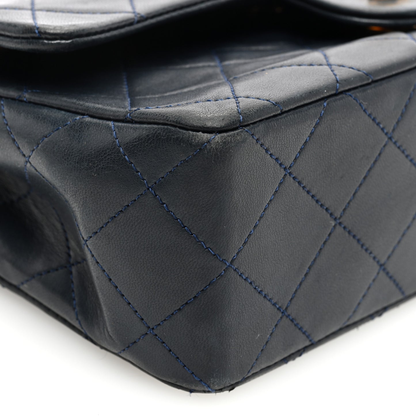 Lambskin Quilted Small Double Flap Navy