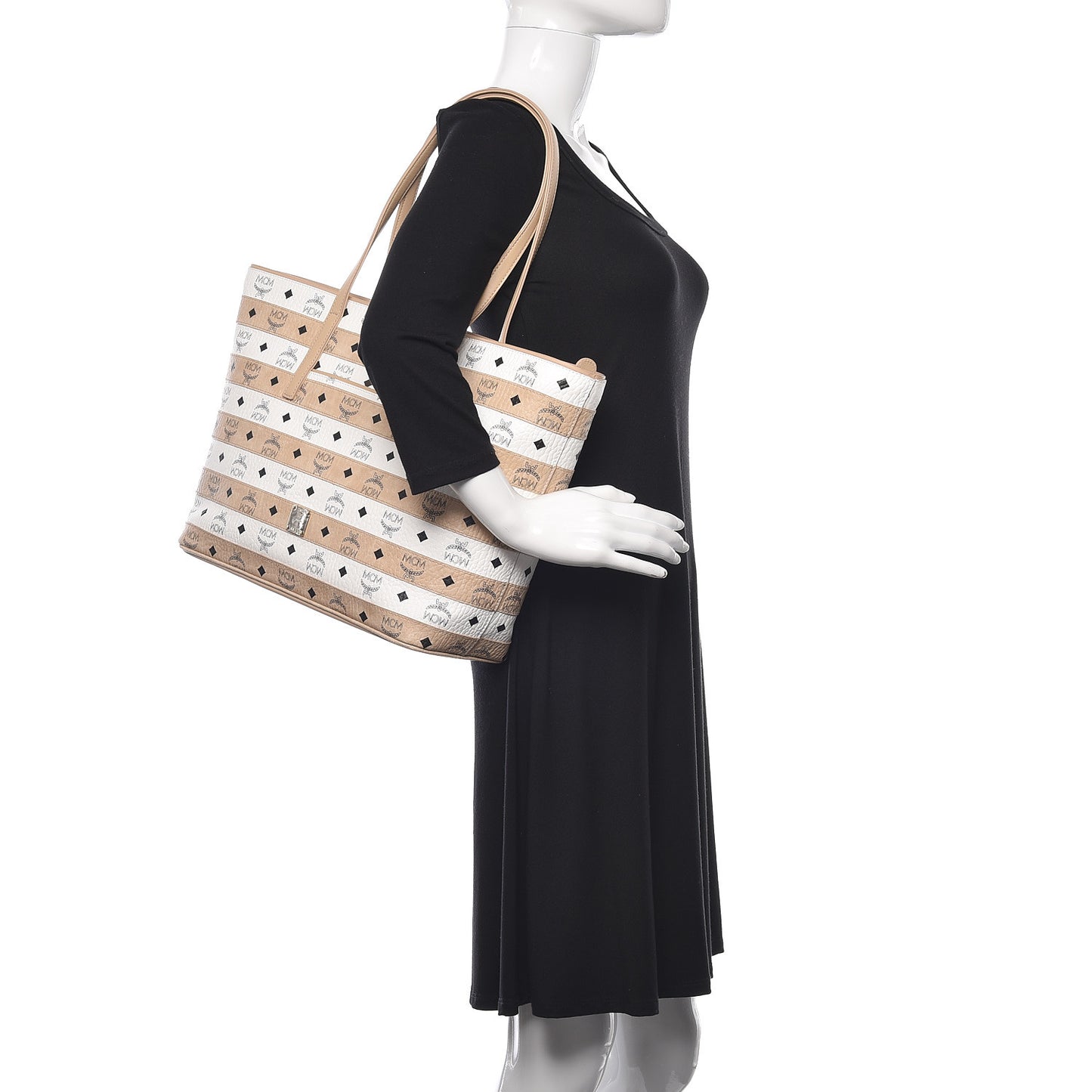 Visetos Striped Medium Anya Shopper Tote White Beige