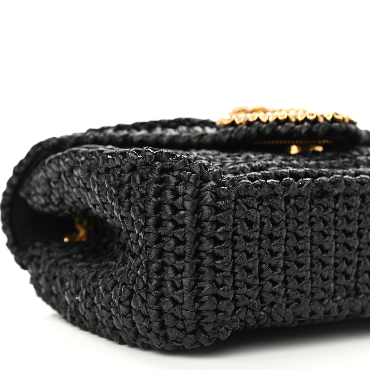 Dolce & Gabbana Raffia Woven Devotion Envelope Shoulder Bag Black 8 of 9
