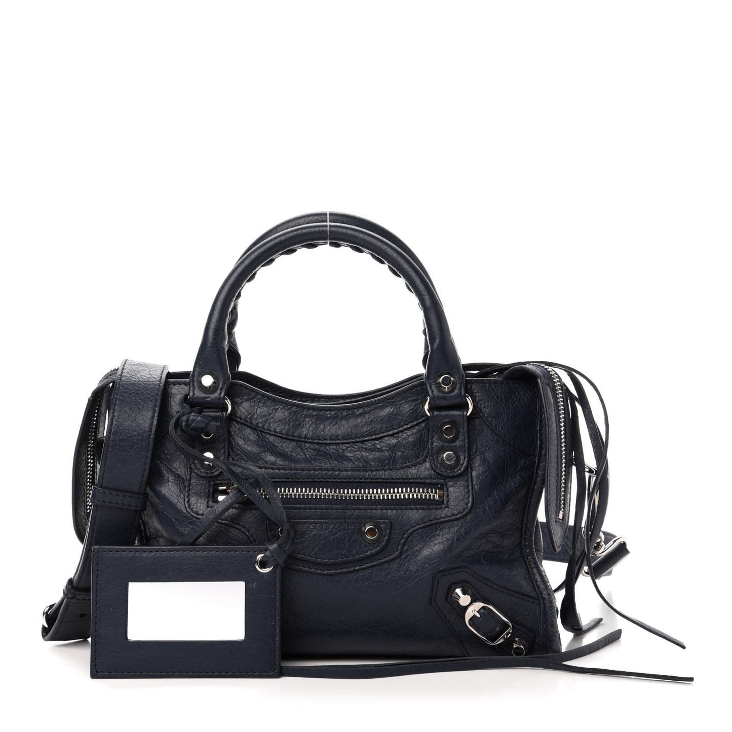 Agneau Classic Silver Hardware Mini City Bleu de Minuit