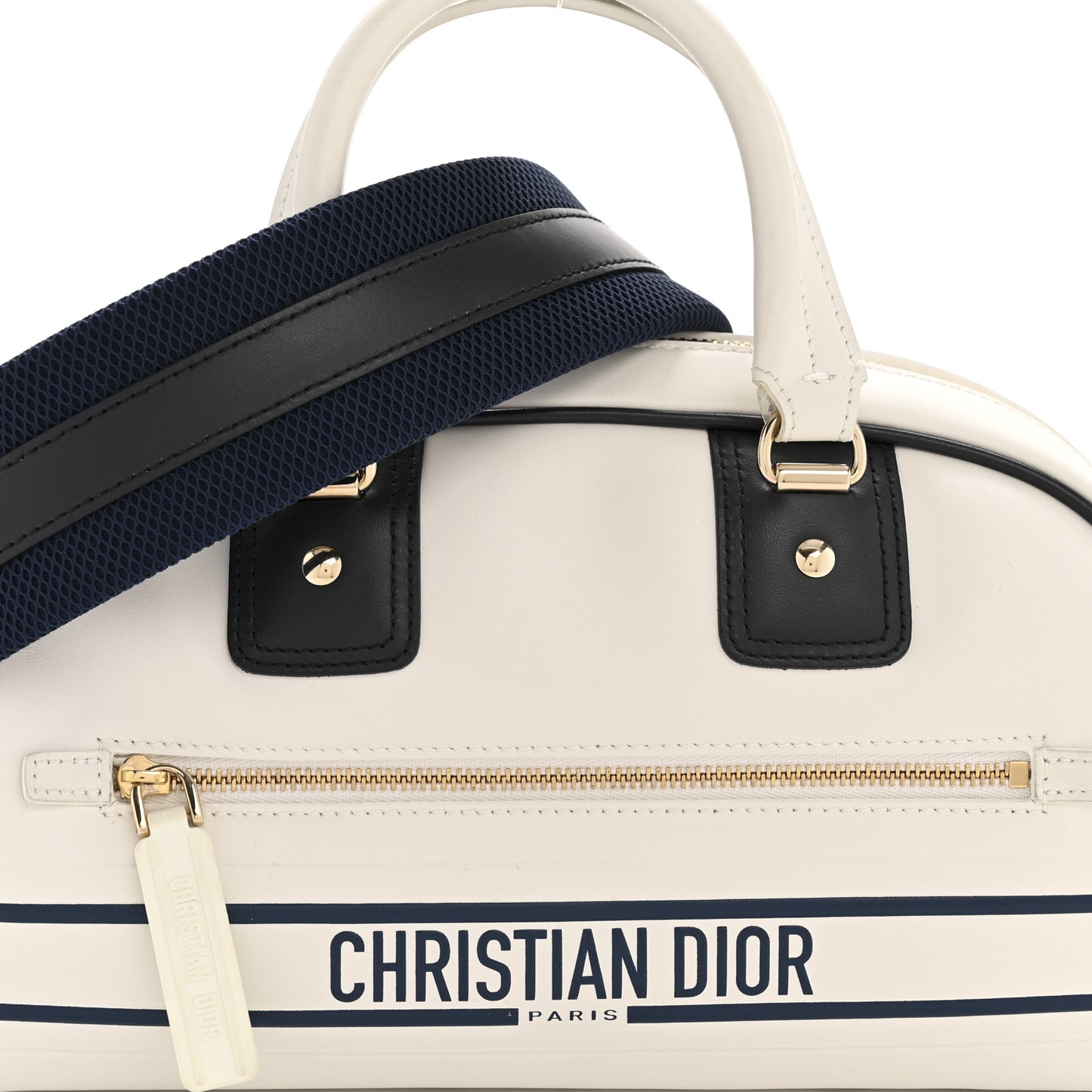 Calfskin Small Dior Vibe Zip Bowling Bag White