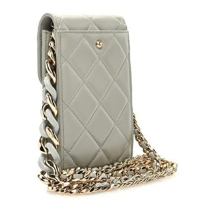 Chanel Lambskin Quilted Lacquered Chain Phone Holder With Chain Grey 3 of 11
