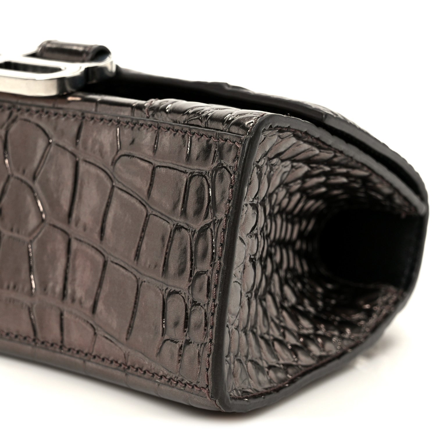 Balenciaga Metallic Shiny Calfskin Crocodile Embossed Hourglass