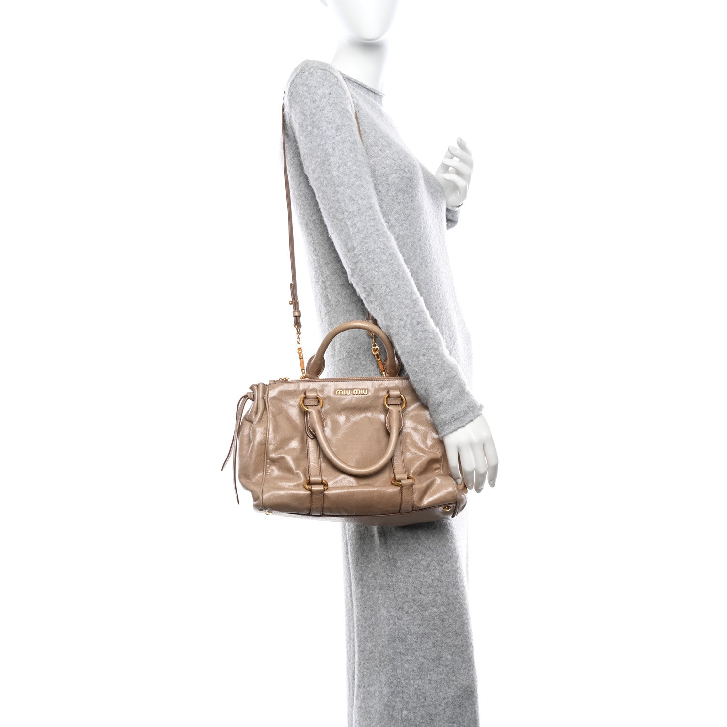 Miu Miu Vitello Shine Double Zip Tote Cammeo 2 of 9