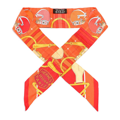 Hermes Silk Tatersale Twilly Rouge Orange Jaune D'Or 1 of 4