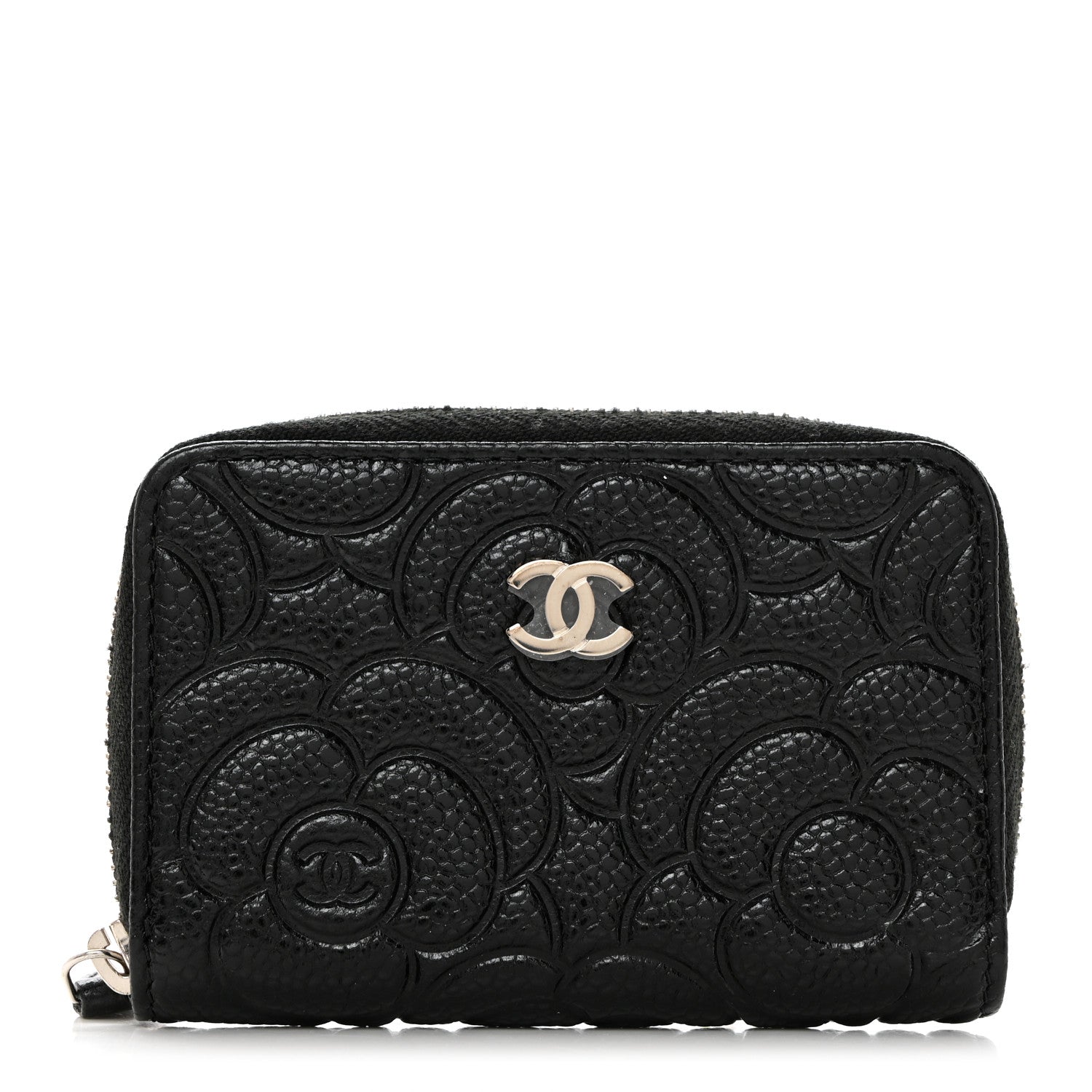 Chanel Caviar Camellia Embossed Zip Coin Purse Black 1 of 8