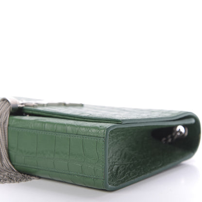 Saint Laurent Calfskin Crocodile Embossed Medium Classic Monogram Kate Tassel Satchel Green 7 of 8