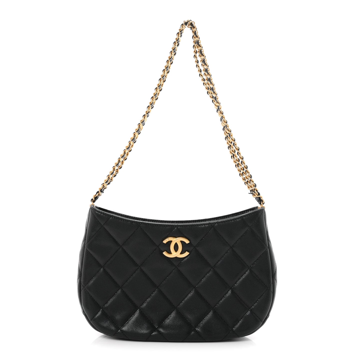 Caviar Quilted Triple Chain Hobo Black