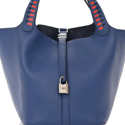 Hermes Epsom Tressage De Cuir Picotin Lock 22 MM Bleu Encre Brique Black 8 of 17