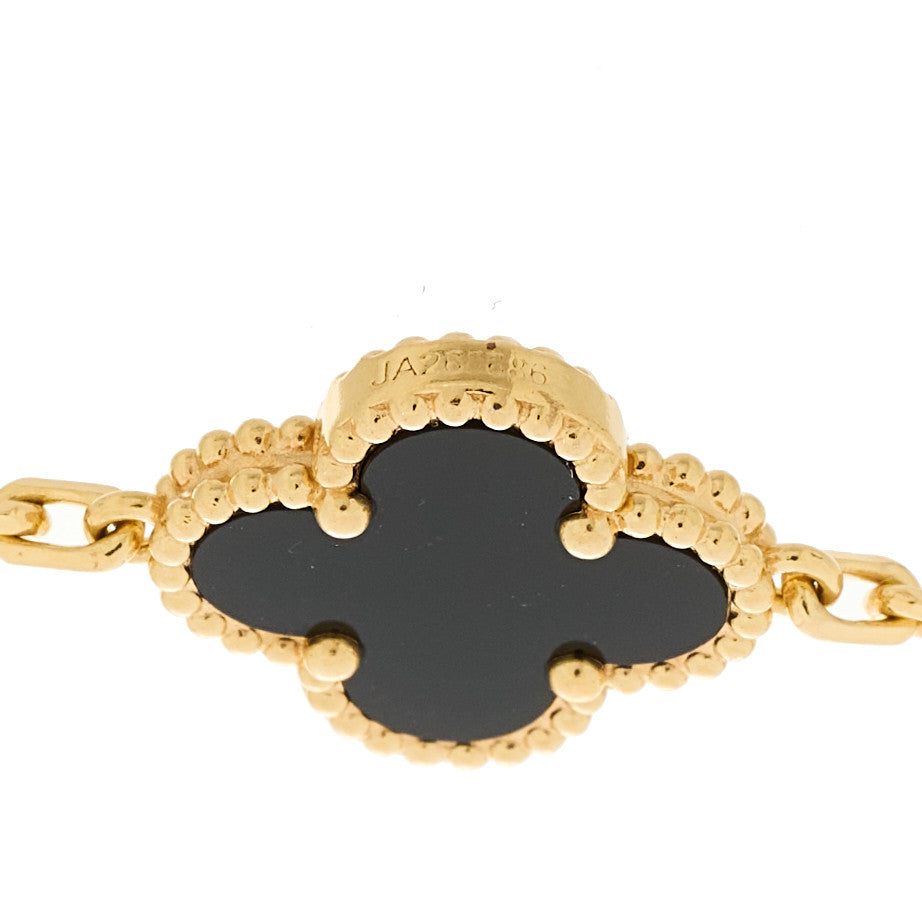 18K Yellow Gold Black Onyx 5 Motifs Vintage Alhambra Bracelet