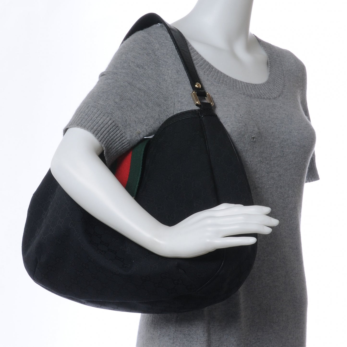 Monogram Ladies Web Large Hobo Black