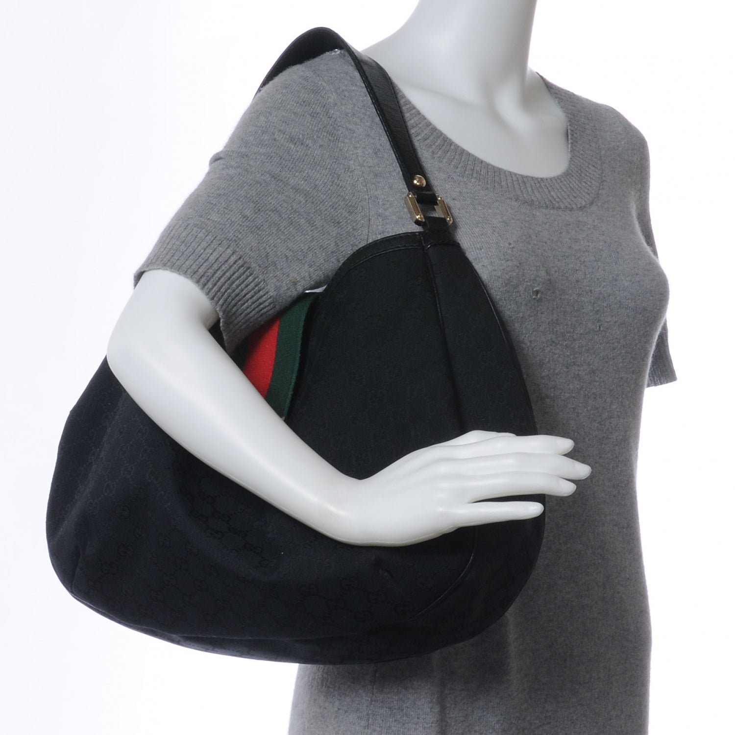 Gucci Monogram Ladies Web Large Hobo Black 2 of 7