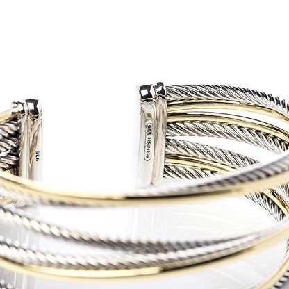 David Yurman Sterling Silver 18K Yellow Gold 21mm Four Row Crossover Cuff Bracelet 4 of 5