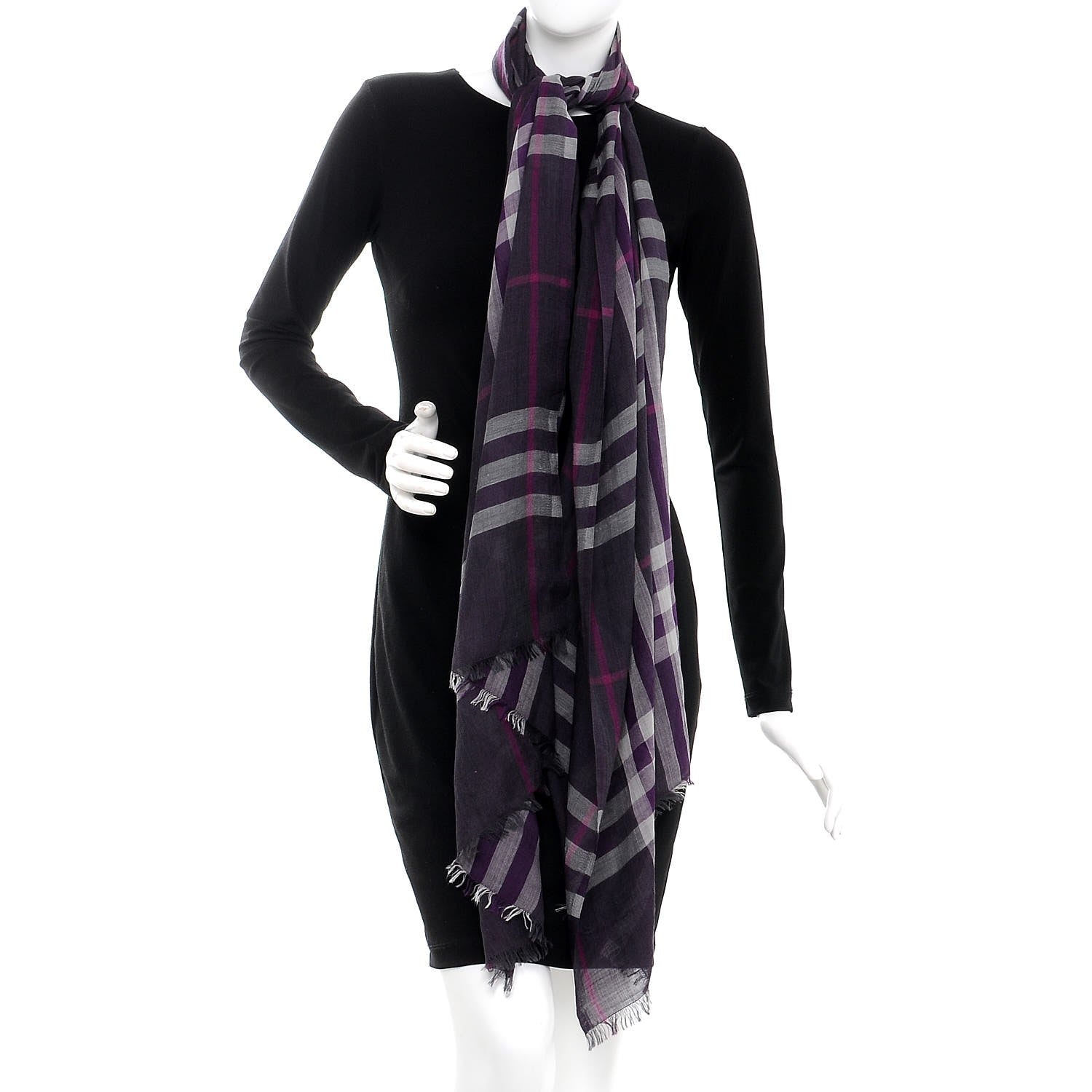 Burberry Wool Silk Gauze Giant Check Scarf Purple 2 of 6