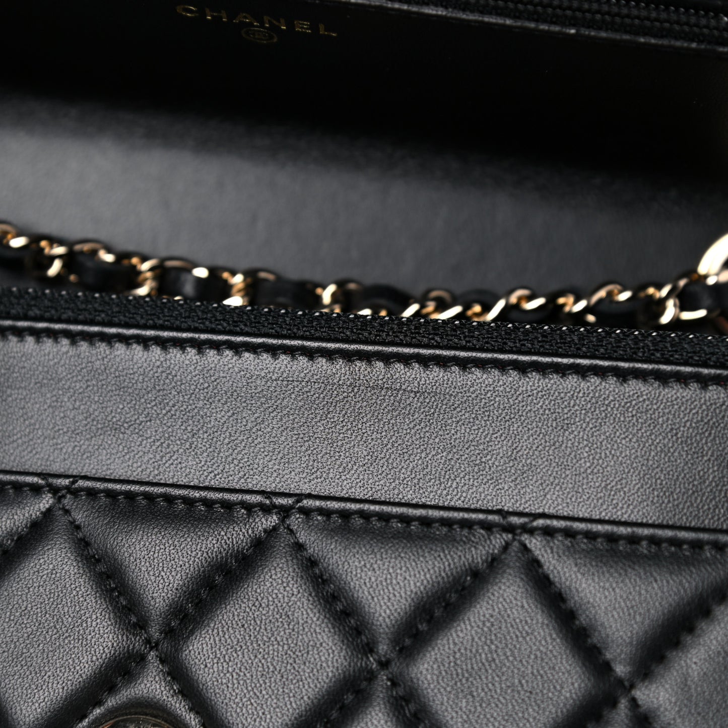 Lambskin Quilted Trendy CC Wallet On Chain WOC Black