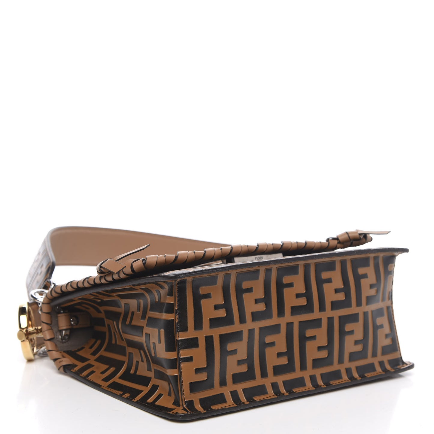 Vitello Century F is Fendi Whipstitch Threads FF Embossed Kan I Shoulder Bag Tobacco Orzo