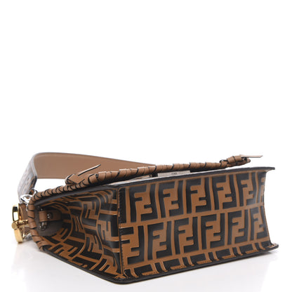 Fendi Vitello Century F is Fendi Whipstitch Threads FF Embossed Kan I Shoulder Bag Tobacco Orzo 5 of 14