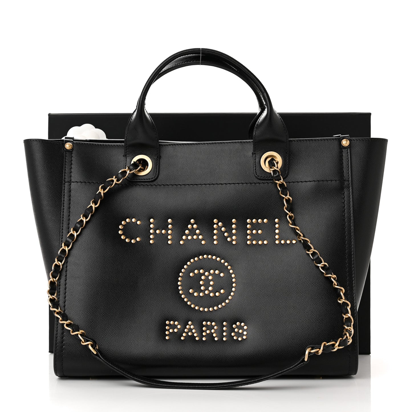 Caviar Small Studded Deauville Tote Black