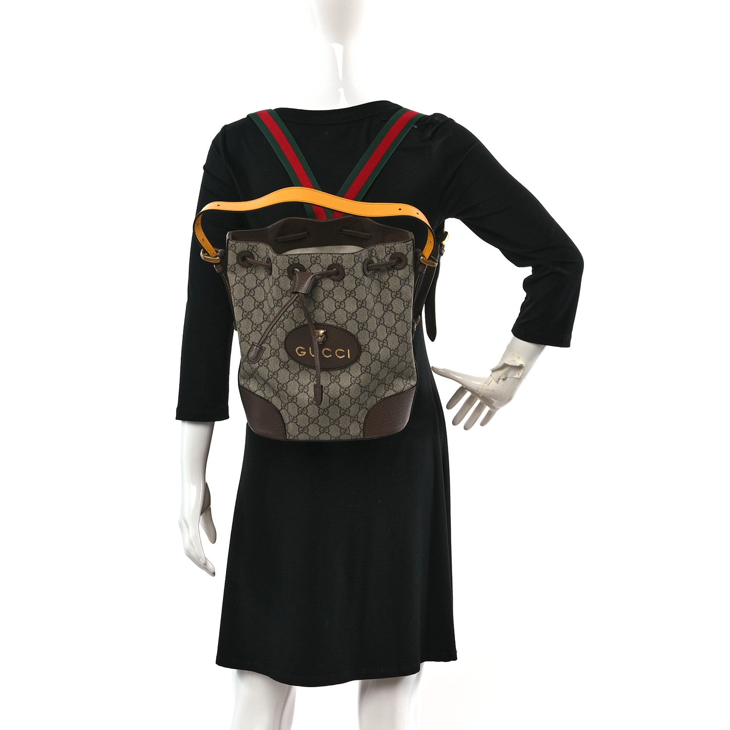 Gucci GG Supreme Monogram Neo Vintage Drawstring Bucket Backpack Beige New Acero Crop 2 of 12