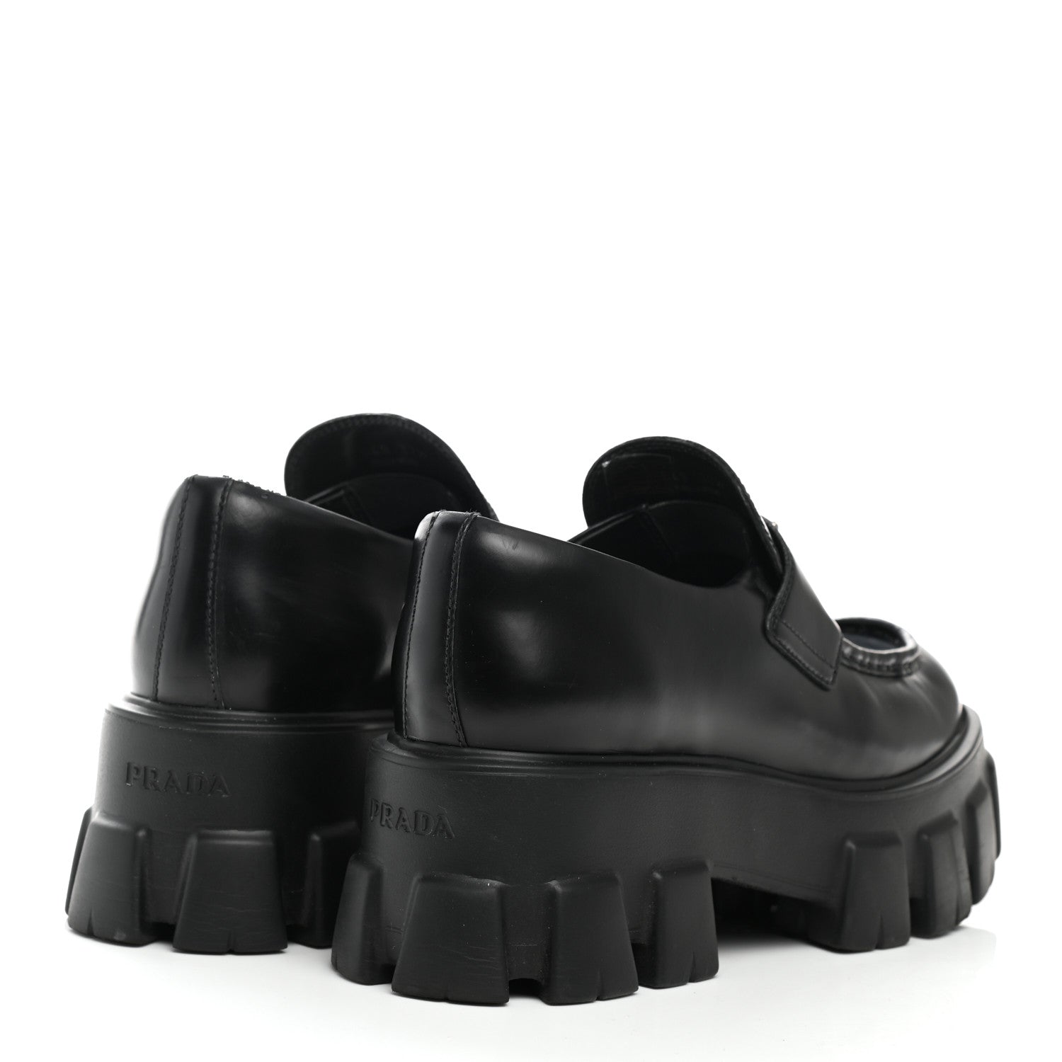Prada Spazzolato Rois Metal Triangle Logo Monolith 55mm Loafers 37.5 Black 4 of 12