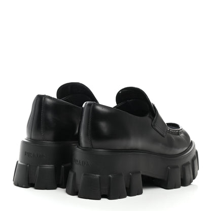 Prada Spazzolato Rois Metal Triangle Logo Monolith 55mm Loafers 37.5 Black 4 of 12