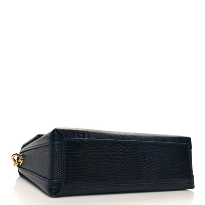Dolce & Gabbana Stampa Iguana Calfskin Crystal Millennials Chain Shoulder Bag Blue 4 of 11