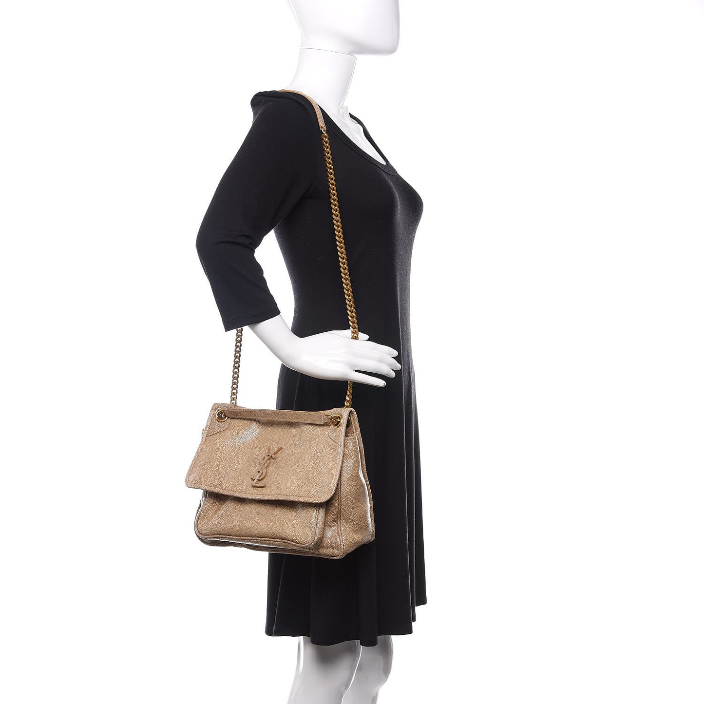 Stingray Embossed Monogram Medium Niki Chain Satchel Beige