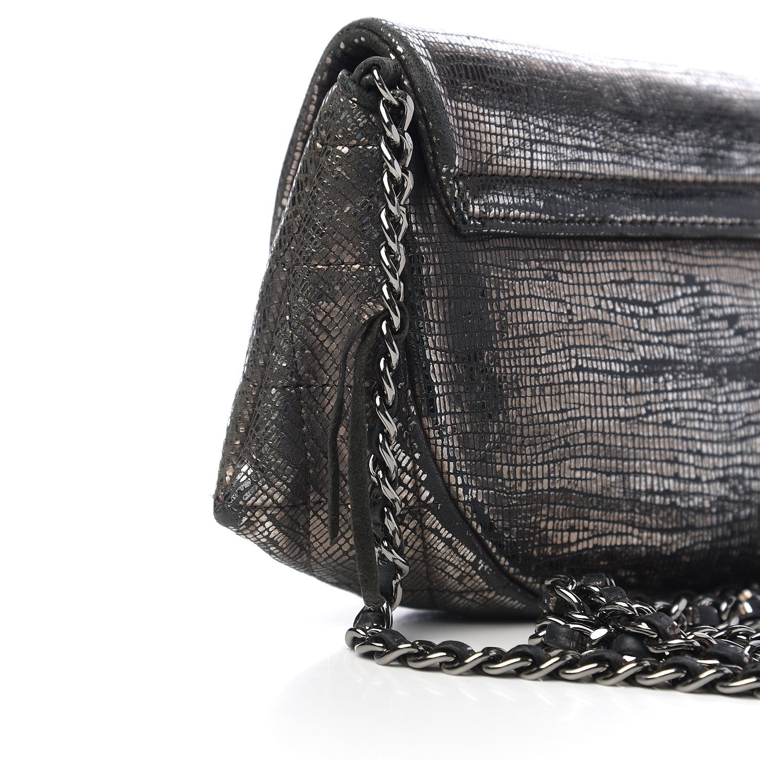 Chanel Iridescent Stamped Calfskin Half Moon Wallet On Chain WOC Silver 14 of 16