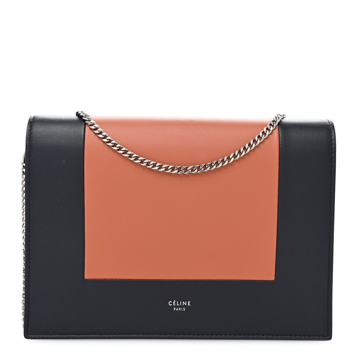 Celine Smooth Lambskin Frame Evening Chain Clutch Terracotta Navy 1 of 9