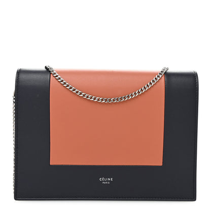 Celine Smooth Lambskin Frame Evening Chain Clutch Terracotta Navy 1 of 9