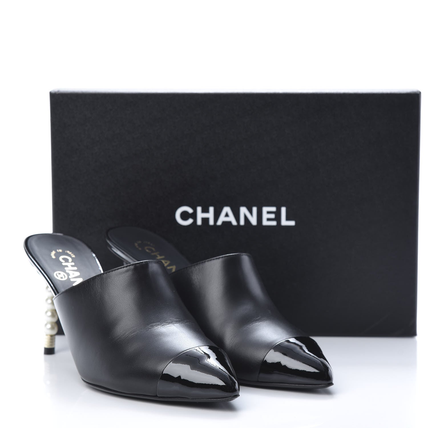 Chanel Lambskin Patent Calfskin Pearl Mules 40 Black 13 of 14