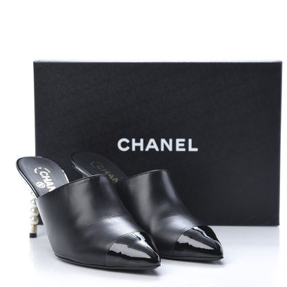 Chanel Lambskin Patent Calfskin Pearl Mules 40 Black 13 of 14
