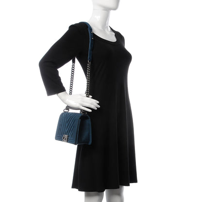 Chanel Nubuck Chevron Quilted Medium Boy Flap Blue 2 of 8