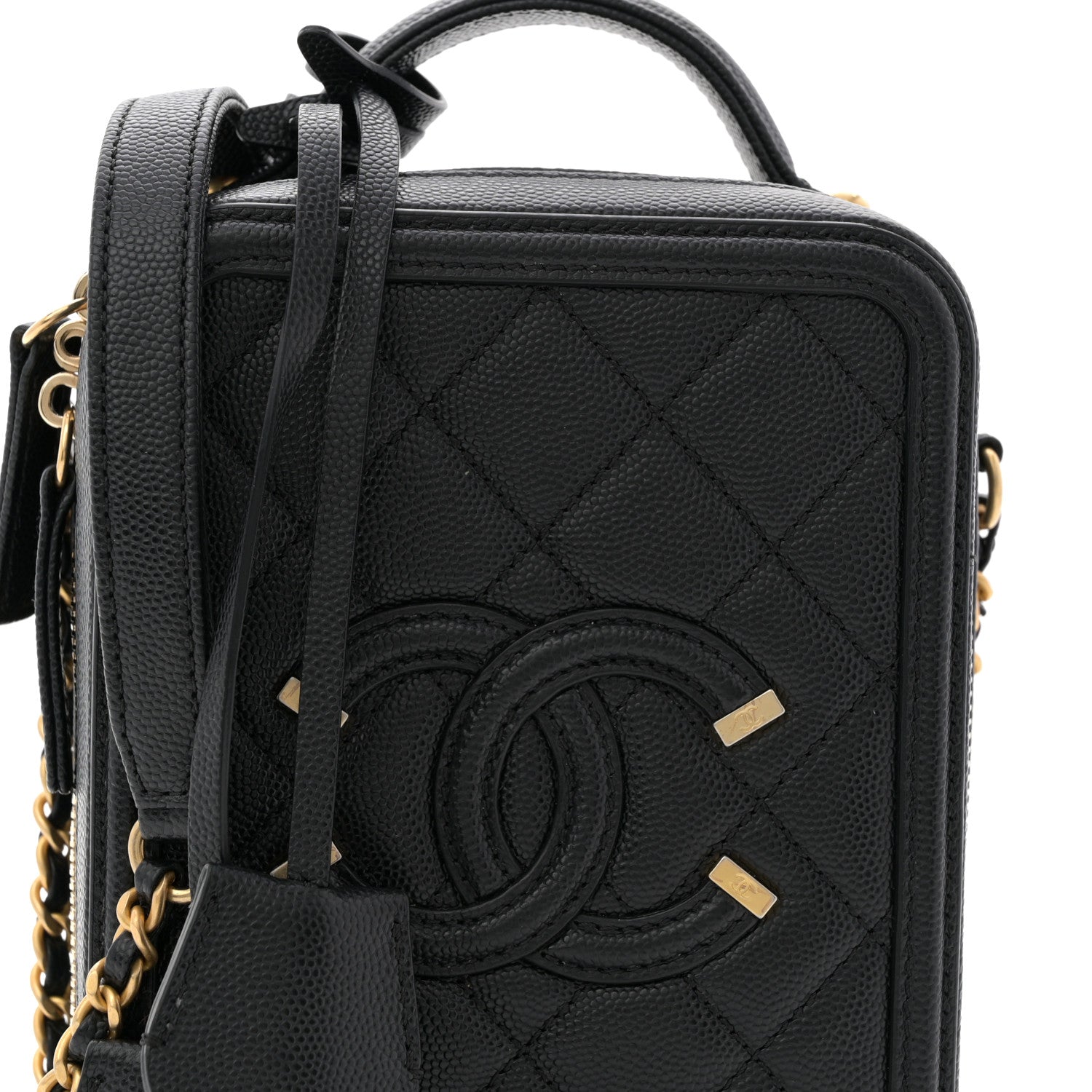 Chanel Caviar Quilted CC North South Filigree Vanity Case Black 8 of 11